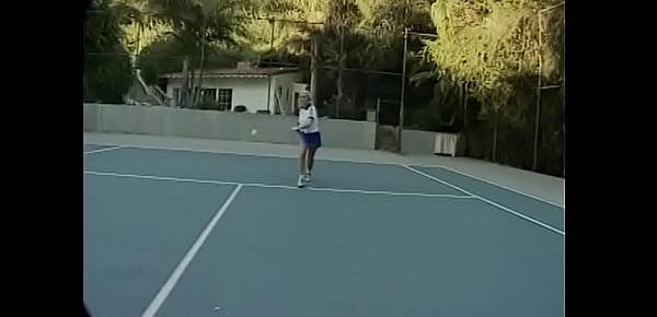  Horny stud bangs two sexy babes hard in the tennis court